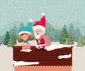 Santa claus and girl helper in chimney Royalty Free Stock Photo