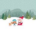 Santa claus and girl helper with sled and reindeer Royalty Free Stock Photo