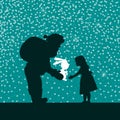 Santa Claus gives a gift to a girl silhouettes. Vector illustration Royalty Free Stock Photo