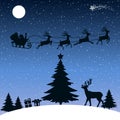 Santa Claus gives gifts, delivers gifts in the night, Christmas card Ã¢â¬â vector