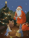 Santa claus gives gifts