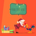 Santa Claus gives presents rooster. Christmas vector illustration. The symbol of the new year 2017. Cartoon characters