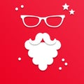 Santa Claus in glasses on red background. Santa Claus with white beard and mustache in origami style