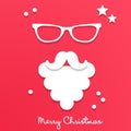 Santa Claus in glasses on red background. Santa Claus with white beard and mustache in origami style