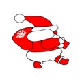 Santa Claus goes New year, Christmas. Icon walking, with bag at back, carries gifts. Happy Vector. Design illustration