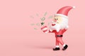 Santa Claus hand holding explosion firecracker funnel isolated on pink background. merry christmas and happy new year, 3d render Royalty Free Stock Photo