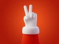 Santa Claus hand showing victory or peace sign with fingers Victory hand sign. Merry Christmas banner with copy space Royalty Free Stock Photo