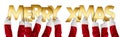 Merry xmas christmas greeting santa claus hands gold letters