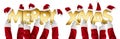 Merry xmas greeting santa claus hands gold letters