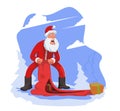 Santa Claus has just figured out that his Christmas bag was torn and all the gifts are lost in snow. Royalty Free Stock Photo