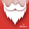 Santa Claus hat and beard in paper cut style. Origami Merry Christmas and Happy New Year Greetings card. Winter holidays