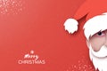 Santa Claus hat and beard in paper cut style. Origami Merry Christmas and Happy New Year Greetings card. Winter holidays