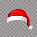 Santa Claus hat 3D. Realistic Santa Claus hat isolated on transparent background. Red funny cap silhouette. Merry