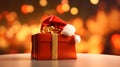 Santa Claus hat on a gift box. Merry Christmas.Happy with fre space Royalty Free Stock Photo