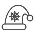Santa claus hat line icon. Christmas hat with snoflake vector illustration isolated on white. Christmas cap outline