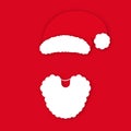 Santa Claus in hat on red background. Santa Claus`s face silhouette with lush white beard in origami style