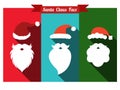 Santa claus hats and beards flat icons with long shadow.