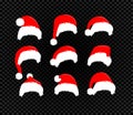 Santa Claus hats set, vector icons, winter red hat collection for merry christmas and new year decoration Royalty Free Stock Photo