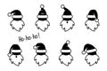 Santa Claus head with Christmas pompon hat vector illustration set. Stickman Noel sign, symbol, ho-ho-ho icon pictogram