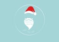 Santa Claus head label, hat, beard and mustache. Merry Christmas Santa Claus logo design, vector isolated on blue background Royalty Free Stock Photo