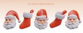 Santa Claus head in red hat, Christmas stocking for gifts. Vector objects in different positions Royalty Free Stock Photo