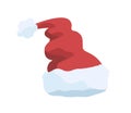 Santa claus headdress flat vector illustration. Festive christmas cap, traditional xmas hat isolated on white background