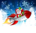 Santa in Rocket Christmas Cartoon Royalty Free Stock Photo