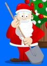 Santa Claus in his red clothes with white beard holding a shovel. Royalty Free Stock Photo