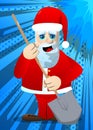 Santa Claus in his red clothes with white beard holding a shovel. Royalty Free Stock Photo
