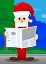 Santa Claus in his red clothes with white beard reading newspaper. Royalty Free Stock Photo