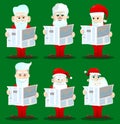 Santa Claus in his red clothes with white beard reading newspaper. Royalty Free Stock Photo