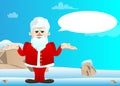 Santa Claus in his red clothes with white beard shrugs shoulders expressing don`t know gesture.