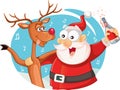 Santa Claus and his Reindeer Drinking and Celebrating Christmas