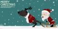 Santa Claus and his reindeer are playing sled among falling snow