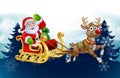 Santa Sleigh Reindeer Christmas Cartoon Background Royalty Free Stock Photo