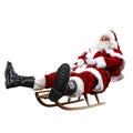 Santa Claus on his sleigh with a sack with presents. Winter snowy day with white snow. Royalty Free Stock Photo