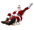 Santa Claus on his sleigh with a sack with presents. Winter snowy day with white snow. Royalty Free Stock Photo