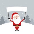 santa claus hold banner sign showing christmas text greeting winter landscape background Royalty Free Stock Photo