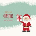 Santa claus hold gift winter snowy background