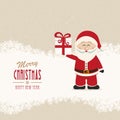 Santa claus hold gift winter snowy background