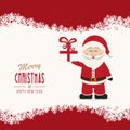 Santa claus hold gift winter snowy background