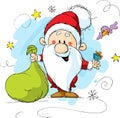 Santa Claus holding a bag and gift