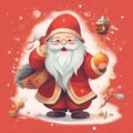 Santa Claus holding a bag of gifts on a red background Royalty Free Stock Photo