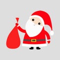 Santa Claus holding carrying sack gift bag. Red hat, costume, big beard, golden belt. Cute cartoon kawaii funny character. Merry C Royalty Free Stock Photo