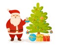 Santa Claus holding gift box tree tree decoration Christmas card surprise Royalty Free Stock Photo