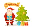 Santa Claus holding gift box and tree ribbon Christmas greeting card present Royalty Free Stock Photo
