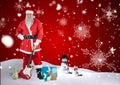Santa claus holding guitar in snow Royalty Free Stock Photo