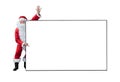 Santa Claus is holding and pointing the white blank sign for seasonal promotion sale and announcement board advertisement isolated Royalty Free Stock Photo