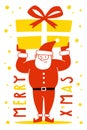 Santa Claus holding a presents on white background. Merry Christmas and Holiday greeting card.