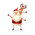 Santa Claus holding Reindeer on his beck - Happy cute illustration Royalty Free Stock Photo